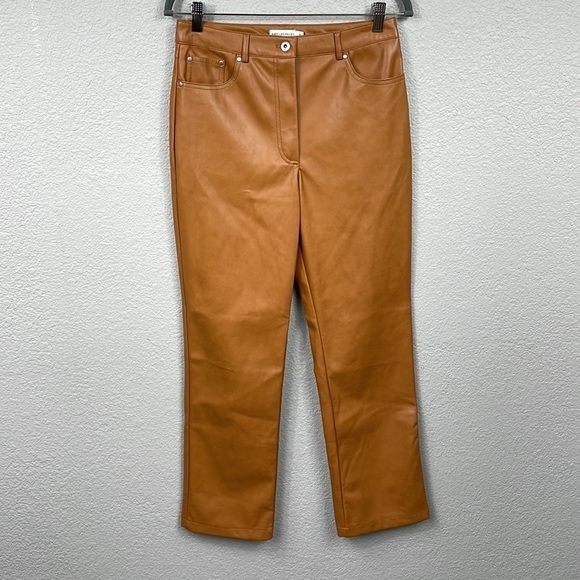 New Avec Les Filles Biscotti Camel Brown Faux Leather Vegan Pants Straight Leg M - Picture 2 of 11